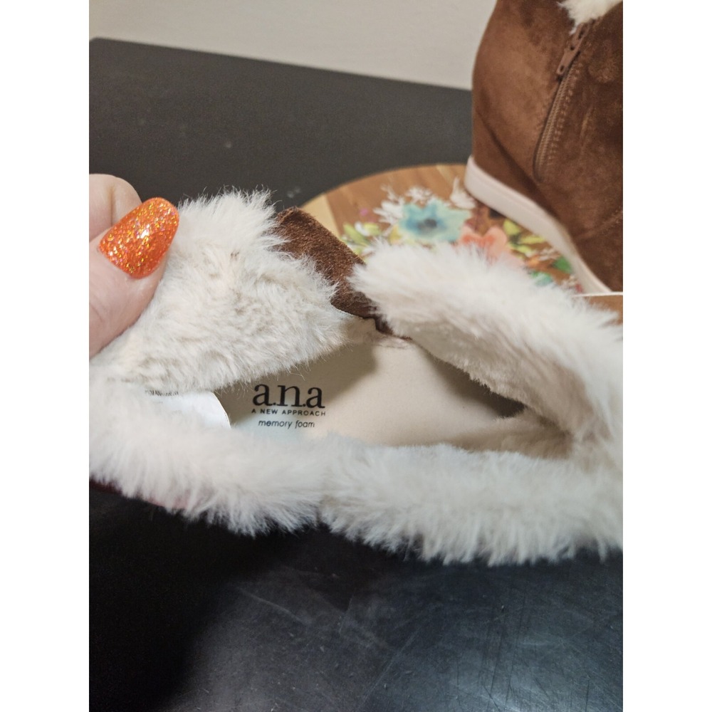 a.n.a *NEW* Wedge Brown‎ Faux Suede/Fur Lined Ankle WARM Bootie Sz W/8.5 NWOB - Picture 9 of 12